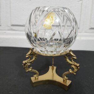 Vintage Imperlux 12 Point Hand Cut Lead Crystal Globe Vase With Brass Stand